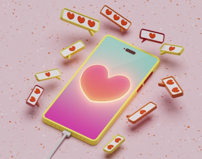 Mobiiltelefon, millel on südamega ümbritsevad armastussümbolid 3