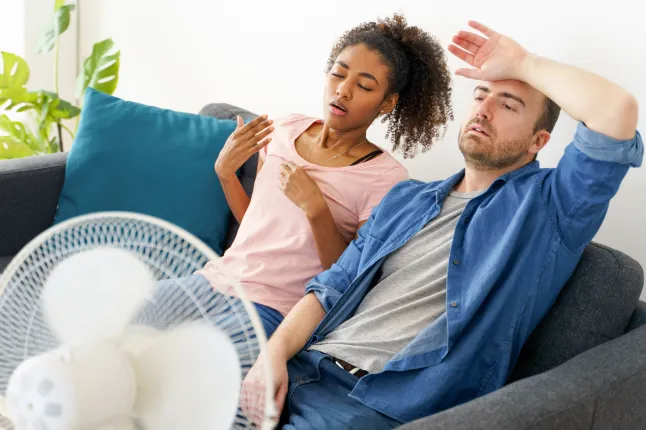 Stressis paar, kes üritab kuuma ilma eest värskendada